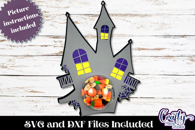 Halloween Candy Dome Holder, Candy Ornament Haunted House SVG Crafty Mama Studios 