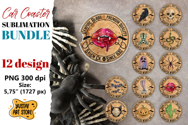 Halloween car coaster sublimation bundle. Halloween label Sublimation Yustaf Art Store 