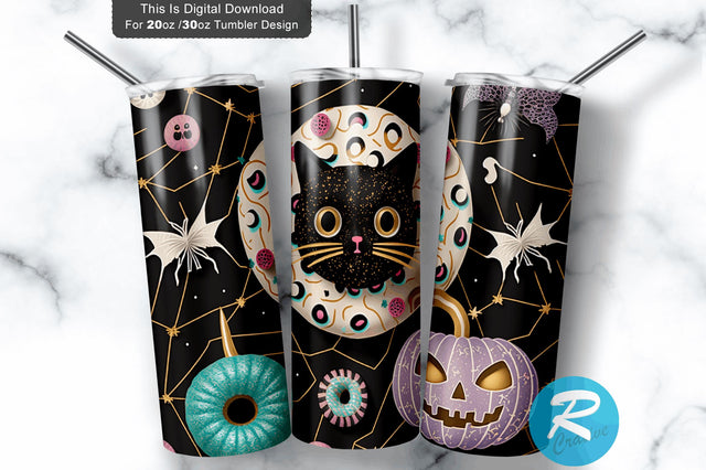 Halloween Cat Ghost Donut 20 oz / 30 oz Tumbler PNG Sublimation Regulrcrative 