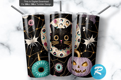 Halloween Cat Ghost Donut 20 oz / 30 oz Tumbler PNG Sublimation Regulrcrative 