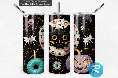 Halloween Cat Ghost Donut 20 oz / 30 oz Tumbler PNG Sublimation Regulrcrative 