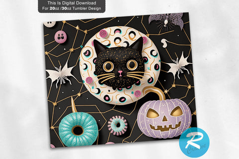 Halloween Cat Ghost Donut 20 oz / 30 oz Tumbler PNG Sublimation Regulrcrative 