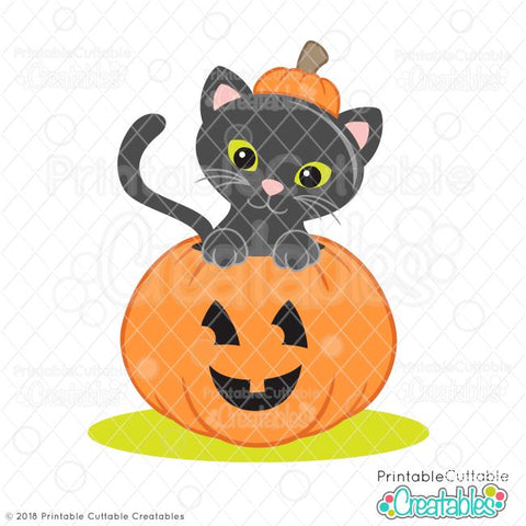 Halloween Cat in Pumpkin SVG Printable Cuttable Creatables 