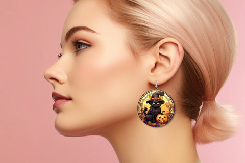 Halloween Cat Stained Glass Earrings - Sublimation Bundle Sublimation OrangeBrushStudio 
