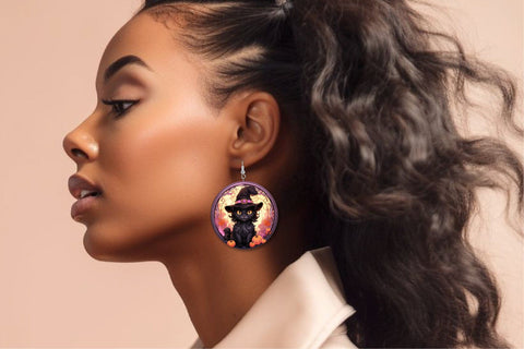 Halloween Cat Stained Glass Earrings - Sublimation Bundle Sublimation OrangeBrushStudio 