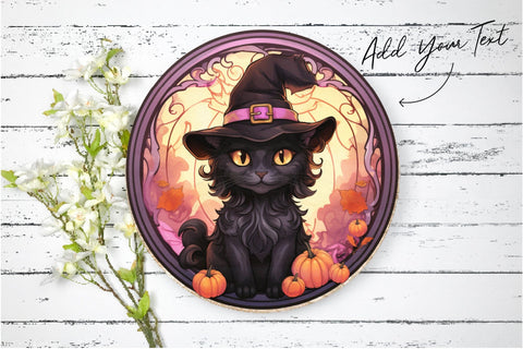 Halloween Cat Stained Glass Round PNG Sublimation Bundle Sublimation OrangeBrushStudio 