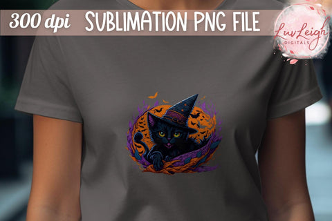 Halloween Cat T-shirt PNG Sublimation Luvleigh Digitals 