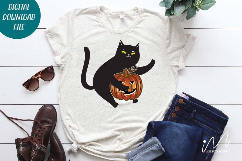 Halloween cat with pumpkin svg, Pumpkin svg, Halloween pumpkin svg ...