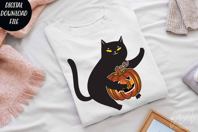 Halloween cat with pumpkin svg, Pumpkin svg, Halloween pumpkin svg, Halloween cricut, Halloween cat svg, Halloween Drinkware svg SVG Isabella Machell 