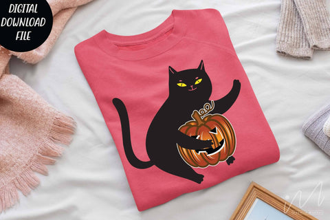 Halloween cat with pumpkin svg, Pumpkin svg, Halloween pumpkin svg, Halloween cricut, Halloween cat svg, Halloween Drinkware svg SVG Isabella Machell 