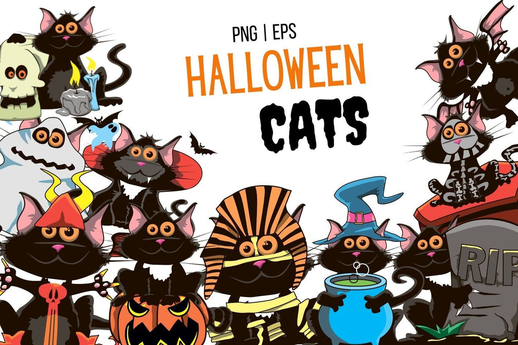 Halloween Cats Clipart - So Fontsy