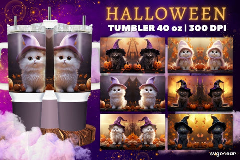 Halloween Cats Tumbler Wrap Bundle | 40 Oz | Sublimation Sublimation SvgOcean 