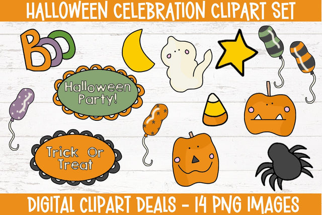 Halloween Celebration Clipart Set - Children's Halloween Cliparts Sublimation Digital Clipart Deals 