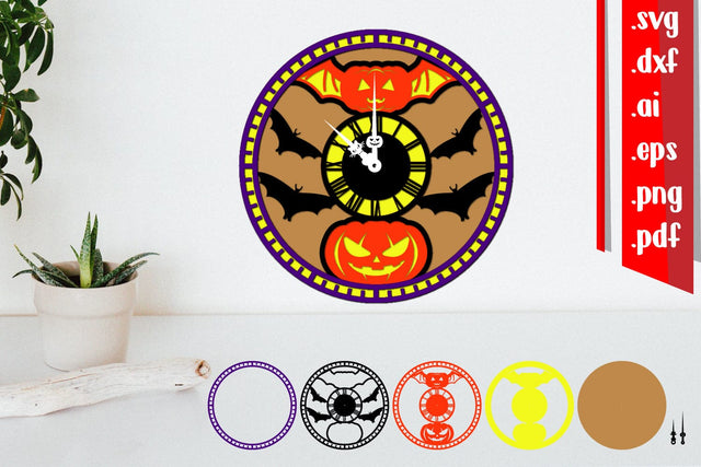 Halloween Clock Layered Laser Cut Files SVG zafrans studio 