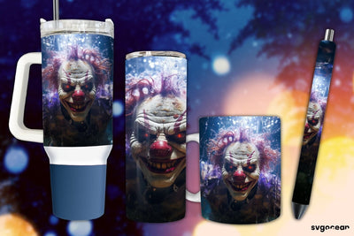 Halloween Clown Wrap Bundle | Tumbler | Mug | Pen Sublimation SvgOcean 
