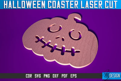 Halloween Coasters Laser Cut SVG | Pumpkin Laser Cut SVG Design | CNC Files SVG Fly Design 