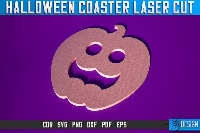 Halloween Coasters Laser Cut SVG | Pumpkin Laser Cut SVG Design | CNC Files SVG Fly Design 