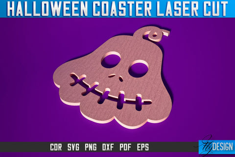 Halloween Coasters Laser Cut SVG | Pumpkin Laser Cut SVG Design | CNC Files SVG Fly Design 