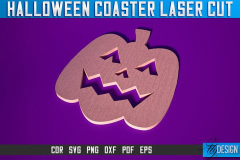 Halloween Coasters Laser Cut SVG | Pumpkin Laser Cut SVG Design | CNC Files SVG Fly Design 