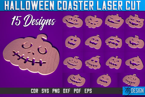 Halloween Coasters Laser Cut SVG | Pumpkin Laser Cut SVG Design | CNC Files SVG Fly Design 