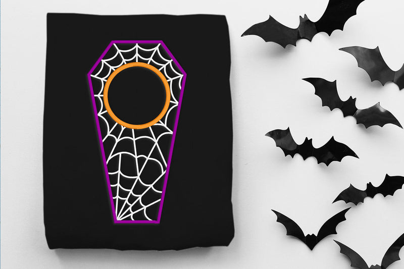 Halloween Cobweb Coffin Round Monogram Frame Embroidery Embroidery/Applique DESIGNS Risa Rocks It 