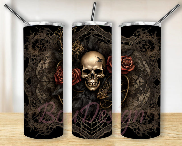 Halloween Cobweb Skull 20oz Skinny Tumbler Sublimation Designs, Skull Spider Png, Sugar Skull Luxury Halloween, Skull Roses Tumbler, Halloween Skull Tumbler Png Sublimation BouDesign 