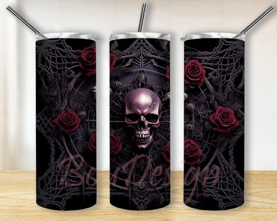 Halloween Cobweb Skull 20oz Skinny Tumbler Sublimation Designs, Skull Spider Png, Sugar Skull Luxury Halloween, Skull Roses Tumbler, Halloween Skull Tumbler Png Sublimation BouDesign 