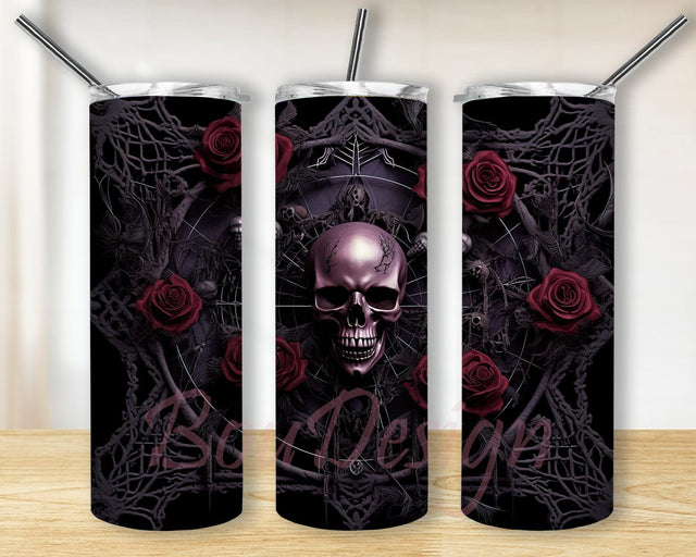 Halloween Cobweb Skull 20oz Skinny Tumbler Sublimation Designs, Skull Spider Png, Sugar Skull Luxury Halloween, Skull Roses Tumbler, Halloween Skull Tumbler Png Sublimation BouDesign 