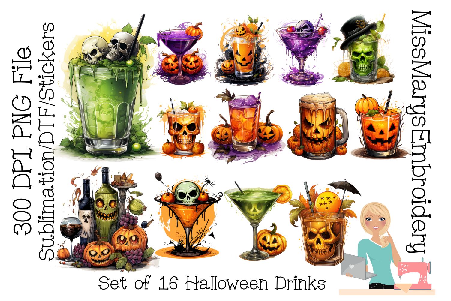 Halloween Drink PNG Clip Art Sublimation T-Shirt Design Digital Download  Clipart