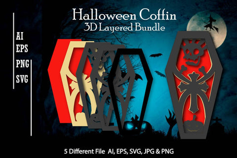 Halloween Coffin 3D Svg Bundle, Layered SVG Cut Files, insta SVG jacpot007 