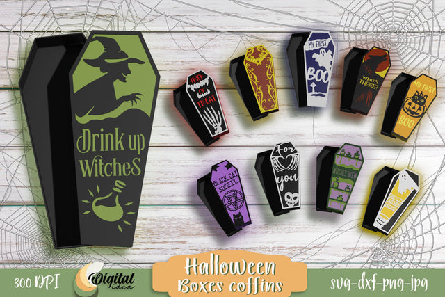 Halloween Coffin Boxes Bundle. 3D Treat Box Papercut SVG 3D Paper Evgenyia Guschina 