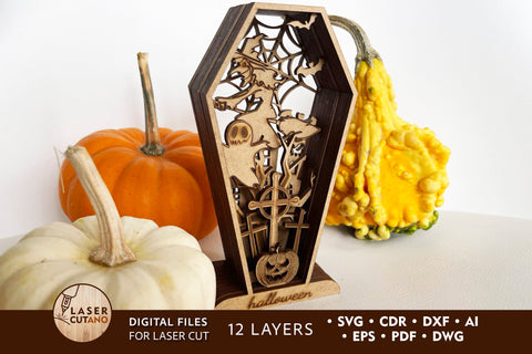 HALLOWEEN COFFIN Wood Decor For Halloween SVG LaserCutano 