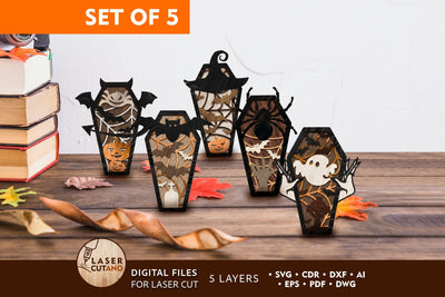 HALLOWEEN COFFINS Multilayer Cut Template SVG LaserCutano 