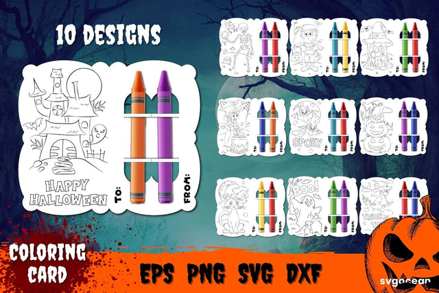 Halloween Coloring Card Svg Bundle SVG SvgOcean 
