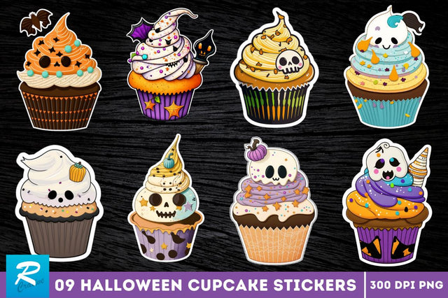 Halloween Cupcake Printable Sticker Bundle Sublimation Regulrcrative 