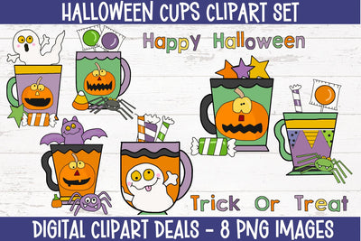 Halloween Cups Clipart Set - Clipart set for Halloween Parties Sublimation Digital Clipart Deals 
