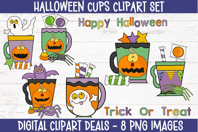Halloween Cups Clipart Set - Clipart set for Halloween Parties Sublimation Digital Clipart Deals 