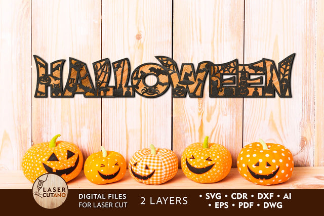 HALLOWEEN, Cut Halloween Lettering, Laser Cut and Paper Cut, Cut Template, Holiday Crafts, Multilayer Laser Cut Files, Round Sign SVG, 3D Designs, Mini Design Bundles SVG LaserCutano 