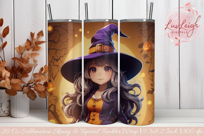 Halloween Cute Witch Tumbler wrap Sublimation Luvleigh Digitals 