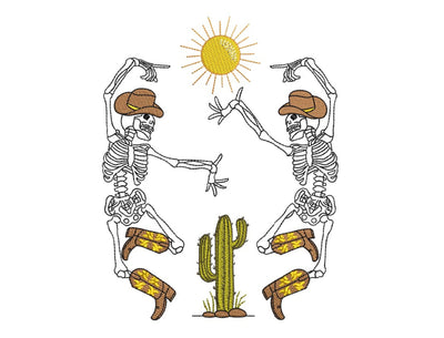 Halloween Dancing Skeleton Western Embroidery, Howdy Retro Halloween Cowboy Embroidery, 4 sizes Embroidery/Applique DESIGNS Nino Nadaraia 