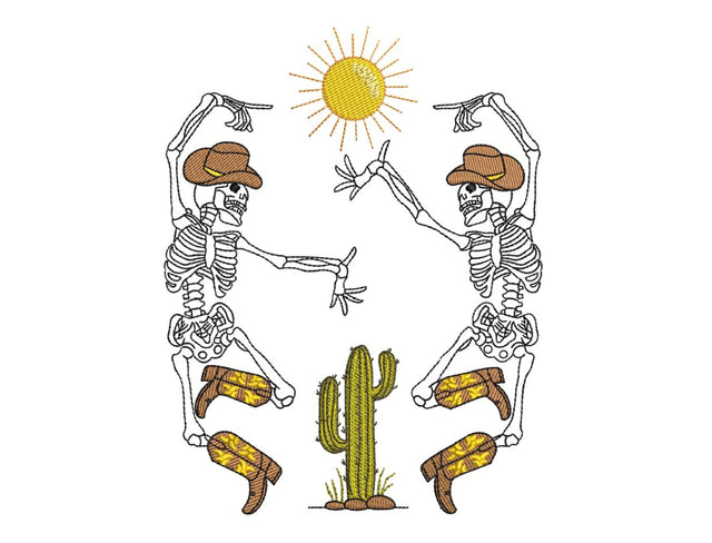 Halloween Dancing Skeleton Western Embroidery, Howdy Retro Halloween Cowboy Embroidery, 4 sizes Embroidery/Applique DESIGNS Nino Nadaraia 