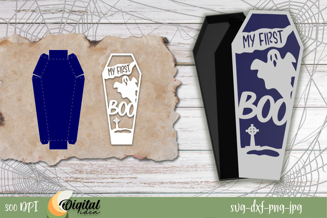 Halloween design SVG. Boxes coffins Halloween Boo SVG. 3D Paper Evgenyia Guschina 