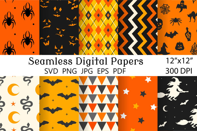 Halloween Digital Papers, seamless pattern backgrounds SVG Digital Rainbow Shop 