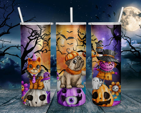 Halloween Dog & Cat tumbler 20oz PNG Sublimation Designs, Trick or Treat, Spooky, Boo, Ghost, Pumpkin Tumbler Wrap Digital Downloads Digital Pattern BOO-design 