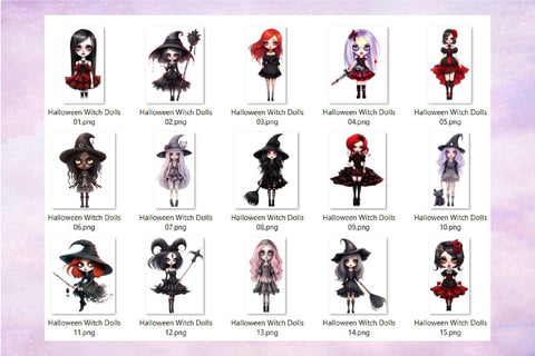 Halloween Dolls Witch Clipart Bundle, Gothic Clipart PNG SVG OrangeBrushStudio 