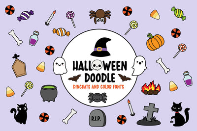 Halloween Doodle Dingbats&Color font Font Fox7 By Rattana 