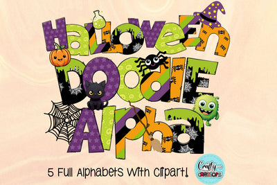 Halloween Doodle Letters PNG, Spooky Fun Alpha Bundle Sublimation Crafty Mama Studios 