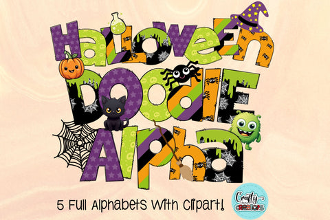 Halloween Doodle Letters PNG, Spooky Fun Alpha Bundle Sublimation Crafty Mama Studios 