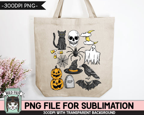 Halloween Doodles SUBLIMATION design PNG, Halloween png file sublimation design, Fall png, Autumn png, Pumpkin png, Skull png, Cat png, Bat png, Ghost png, Spider png, Crow png Sublimation Wild Pilot 
