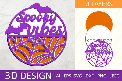 Halloween door hanger svg, Spooky vibes 3d layered, Halloween laser cut file 3D Paper AnastasiyaArtDesign 